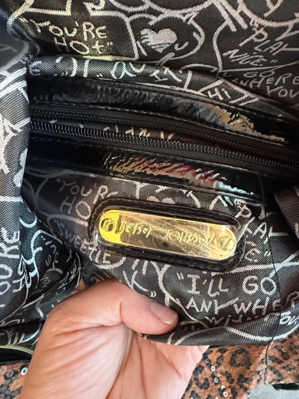 Betsy Johnson Leopard Print Sequin Weekender Bag with Black Handles - Picture 2 of 5